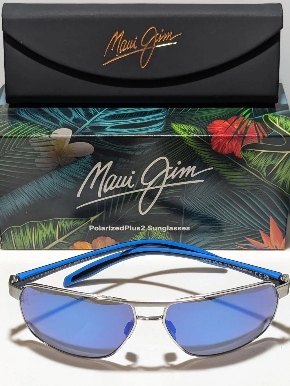 NEW Maui Jim The Bird Chrome Aviator Polarized Blue Hawaii Sunglasses B835-17A